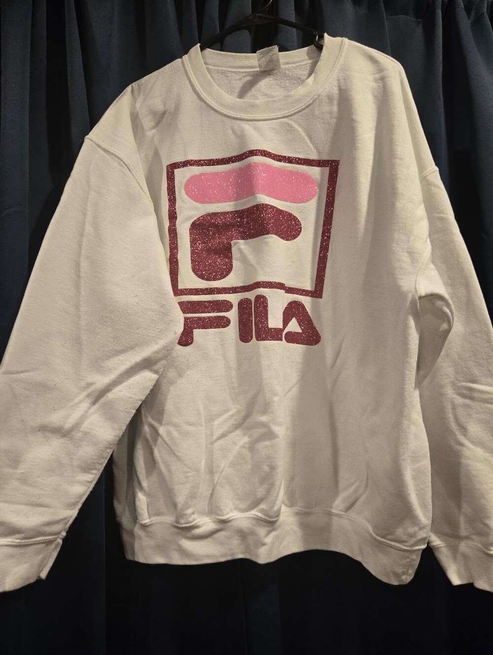 Gildan White Sweatshirt with Blue Logo and Orange Nail Accent